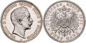 5 Mark 普魯士王國 (1701 - 1918) 銀 威廉二世 (德国)