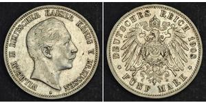 5 Mark 普魯士王國 (1701 - 1918) 銀 威廉二世 (德国)