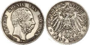5 Mark 萨克森王国 (1806 - 1918) 銀 阿尔贝特 (萨克森)