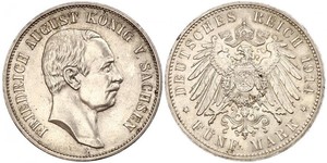 5 Mark 萨克森王国 (1806 - 1918) 銀 弗里德里希·奥古斯特三世 (萨克森国王)