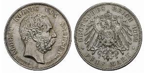 5 Mark 萨克森王国 (1806 - 1918) 銀 阿尔贝特 (萨克森)
