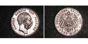 5 Mark 萨克森王国 (1806 - 1918) 銀 阿尔贝特 (萨克森)