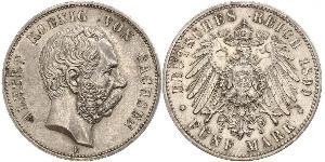 5 Mark 萨克森王国 (1806 - 1918) 銀 阿尔贝特 (萨克森)