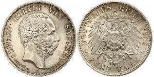 5 Mark 萨克森王国 (1806 - 1918) 銀 阿尔贝特 (萨克森)