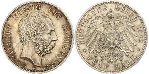 5 Mark 萨克森王国 (1806 - 1918) 銀 阿尔贝特 (萨克森)