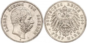 5 Mark 萨克森王国 (1806 - 1918) 銀 阿尔贝特 (萨克森)
