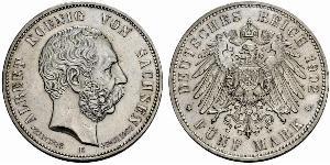 5 Mark 萨克森王国 (1806 - 1918) 銀 阿尔贝特 (萨克森)