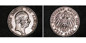 5 Mark 萨克森王国 (1806 - 1918) 銀 阿尔贝特 (萨克森)