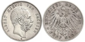 5 Mark 萨克森王国 (1806 - 1918) 銀 阿尔贝特 (萨克森)