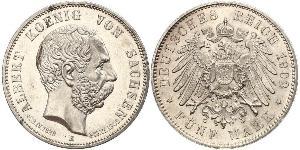 5 Mark 萨克森王国 (1806 - 1918) 銀 阿尔贝特 (萨克森)