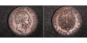 5 Mark 萨克森王国 (1806 - 1918) 銀 阿尔贝特 (萨克森)