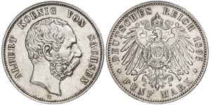 5 Mark 萨克森王国 (1806 - 1918) 銀 阿尔贝特 (萨克森)