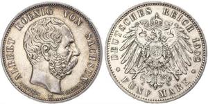 5 Mark 萨克森王国 (1806 - 1918) 銀 阿尔贝特 (萨克森)