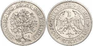 5 Mark 魏瑪共和國 (1919 - 1933) / 德国 銀 