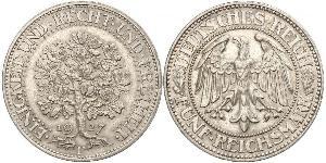 5 Mark 魏瑪共和國 (1919 - 1933) / 德国 銀 
