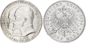 5 Mark 黑森-达姆施塔特 (1806 - 1918) 銀 恩斯特·路德维希 (黑森大公) (1868 - 1937)
