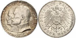 5 Mark 黑森-达姆施塔特 (1806 - 1918) 銀 恩斯特·路德维希 (黑森大公) (1868 - 1937)