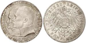 5 Mark 黑森-达姆施塔特 (1806 - 1918) 銀 恩斯特·路德维希 (黑森大公) (1868 - 1937)