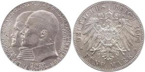 5 Mark 黑森-达姆施塔特 (1806 - 1918) 銀 恩斯特·路德维希 (黑森大公) (1868 - 1937)