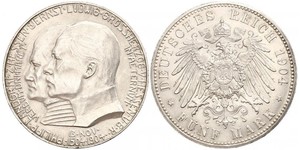 5 Mark 黑森-达姆施塔特 (1806 - 1918) 銀 恩斯特·路德维希 (黑森大公) (1868 - 1937)