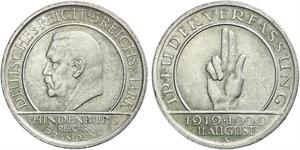 5 Mark / 5 Reichsmark République de Weimar (1918-1933) Argent Paul von Hindenburg