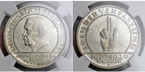 5 Mark / 5 Reichsmark République de Weimar (1918-1933) Argent Paul von Hindenburg