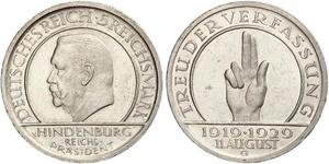 5 Mark / 5 Reichsmark République de Weimar (1918-1933) Argent Paul von Hindenburg