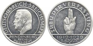 5 Mark / 5 Reichsmark République de Weimar (1918-1933) Argent Paul von Hindenburg