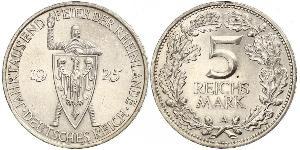 5 Mark / 5 Reichsmark Repubblica di Weimar (1918-1933) Argento 