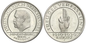 5 Mark / 5 Reichsmark Repubblica di Weimar (1918-1933) Argento Paul von Hindenburg