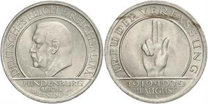 5 Mark / 5 Reichsmark Repubblica di Weimar (1918-1933) Argento Paul von Hindenburg
