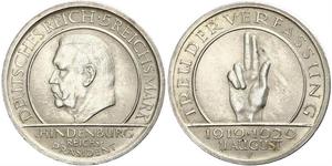 5 Mark / 5 Reichsmark Repubblica di Weimar (1918-1933) Argento Paul von Hindenburg