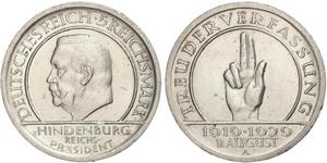 5 Mark / 5 Reichsmark Repubblica di Weimar (1918-1933) Argento Paul von Hindenburg