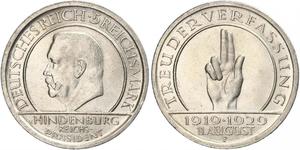 5 Mark / 5 Reichsmark Repubblica di Weimar (1918-1933) Argento Paul von Hindenburg