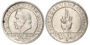 5 Mark / 5 Reichsmark Repubblica di Weimar (1918-1933) Argento Paul von Hindenburg