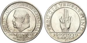 5 Mark / 5 Reichsmark Repubblica di Weimar (1918-1933) Argento Paul von Hindenburg