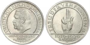 5 Mark / 5 Reichsmark República de Weimar (1918-1933) Plata Paul von Hindenburg