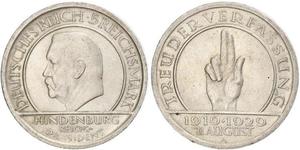 5 Mark / 5 Reichsmark República de Weimar (1918-1933) Plata Paul von Hindenburg
