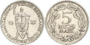 5 Mark / 5 Reichsmark República de Weimar (1918-1933) Plata 