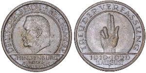 5 Mark / 5 Reichsmark República de Weimar (1918-1933) Plata Paul von Hindenburg