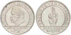 5 Mark / 5 Reichsmark República de Weimar (1918-1933) Plata Paul von Hindenburg