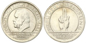 5 Mark / 5 Reichsmark República de Weimar (1918-1933) Plata Paul von Hindenburg
