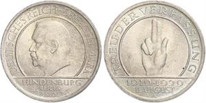 5 Mark / 5 Reichsmark República de Weimar (1918-1933) Plata Paul von Hindenburg