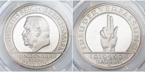 5 Mark / 5 Reichsmark República de Weimar (1918-1933) Plata Paul von Hindenburg