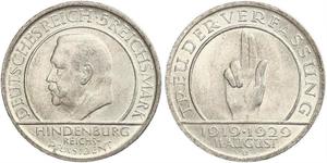 5 Mark / 5 Reichsmark República de Weimar (1918-1933) Plata Paul von Hindenburg