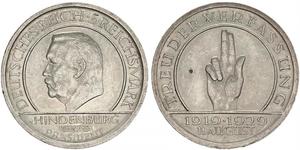 5 Mark / 5 Reichsmark República de Weimar (1918-1933) Plata Paul von Hindenburg