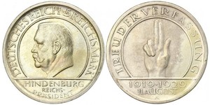 5 Mark / 5 Reichsmark República de Weimar (1918-1933) Plata Paul von Hindenburg