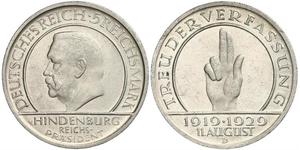 5 Mark / 5 Reichsmark Weimarer Republik (1918-1933) Silber Paul von Hindenburg
