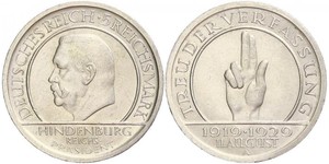 5 Mark / 5 Reichsmark Weimarer Republik (1918-1933) Silber Paul von Hindenburg
