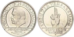 5 Mark / 5 Reichsmark Weimarer Republik (1918-1933) Silber Paul von Hindenburg